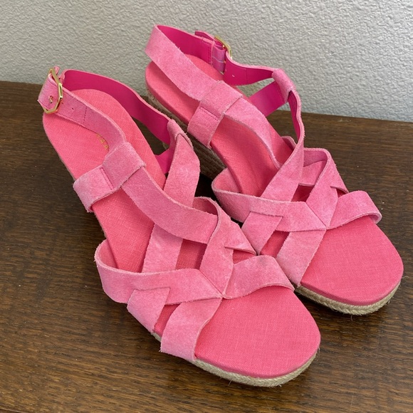 Cole Haan Crystal Wedge Sandals Pink Suede NWOT Size 8 - Picture 10 of 10